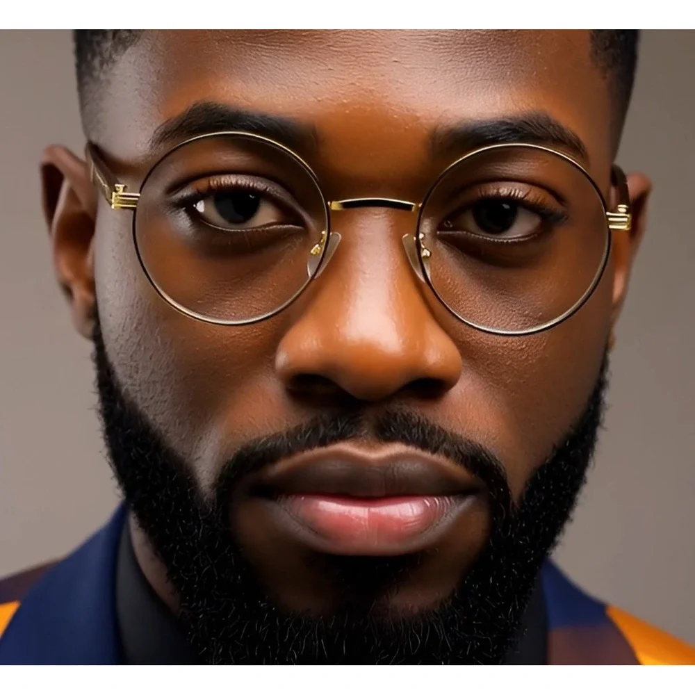 Round Glasses Gold Frame Wood Accent Clear Lens‎ Men's Fashion Hip Hop Festival